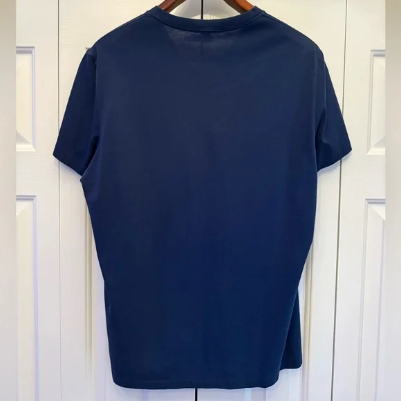 Burberry Men’s Navy V-Neck Tee with Red Logo - Picture 2 of 5